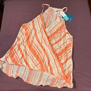 Market & Spruce Striped Orange/Cream/White Spaghetti Strap Blouse Top - Medium